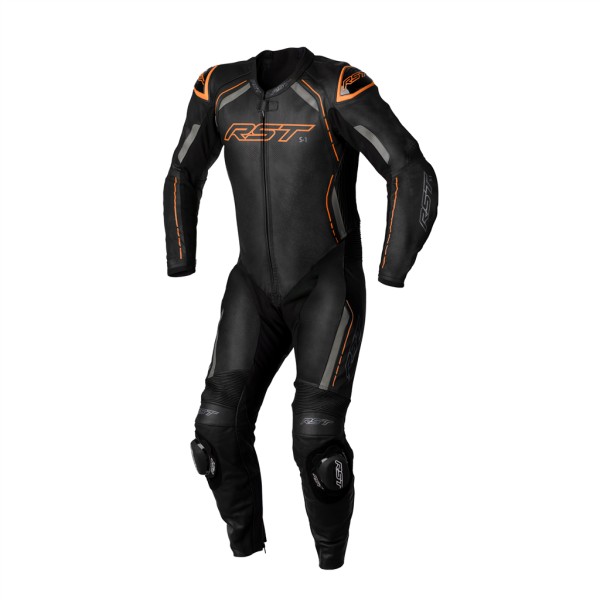 RST RST S1 CE Mens Leather Suit Black/Neon Orange